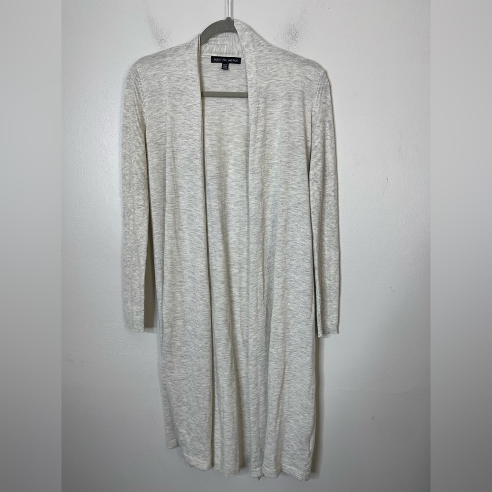 Saks Fifth Avenue Heather Gray open front Wool cashmere lightweight cardigan XS